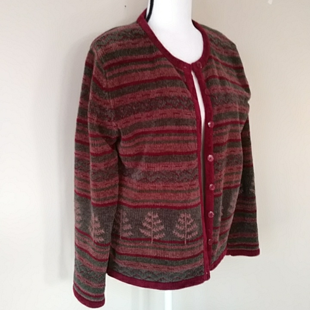 Vintage Christopher & Banks Hand Embroidered Stripe Sweater MEDIUM Brown Red